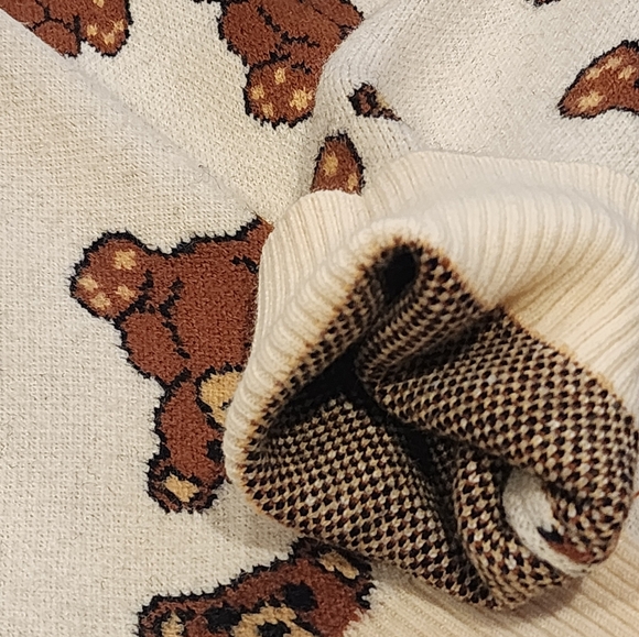 Woman winter cozy crew neck knit sweaters with teddy bear print soft warm XL - Picture 4 of 7